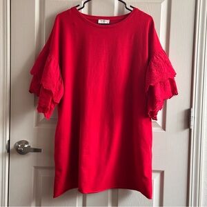 Umgee Vibrant Red Cotton Blend Tunic Top Dress Women’s Size Small